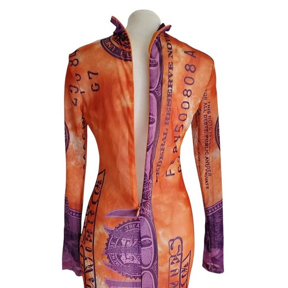 No 1 Los Angeles Bodycon $100 Orange Purple Sheer Y2K Mesh Long Maxi Dress L - Picture 7 of 16